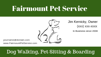 My dog walking business card with minimal text